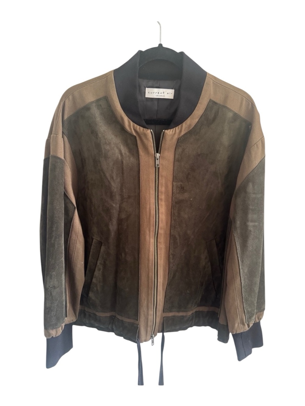 Current Air Two-Tone Brown Suede Bomber Jacket